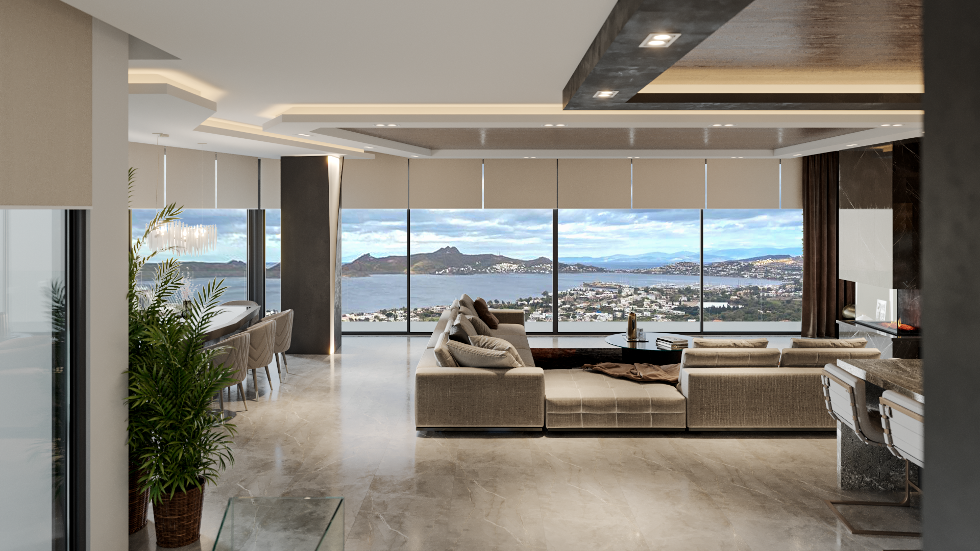 Yalıkavak villa living room with Aegean view
